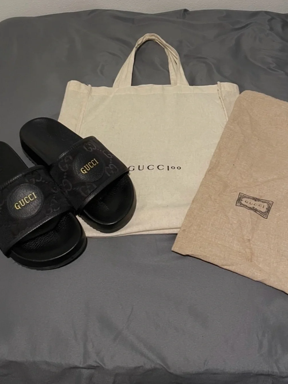 Gucci off the grid all black slides for men